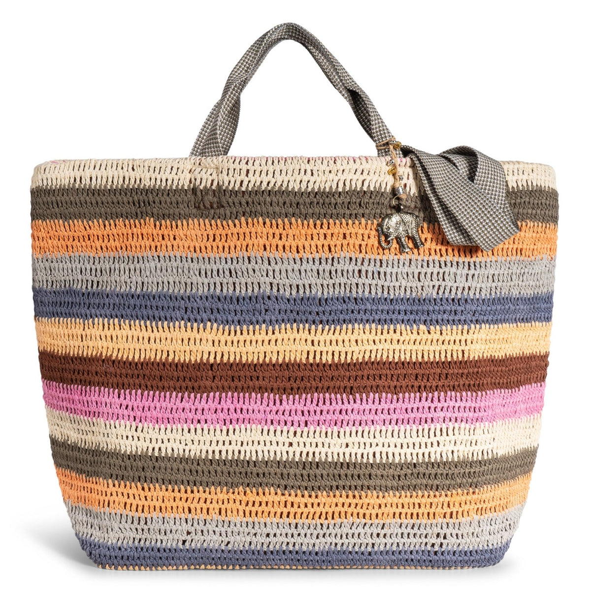 Großer Shopper gehäkelt Handarbeit Streifen multicolor - ANOKHI