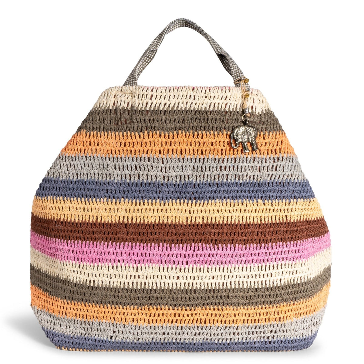 Großer Shopper gehäkelt Handarbeit Streifen multicolor - ANOKHI