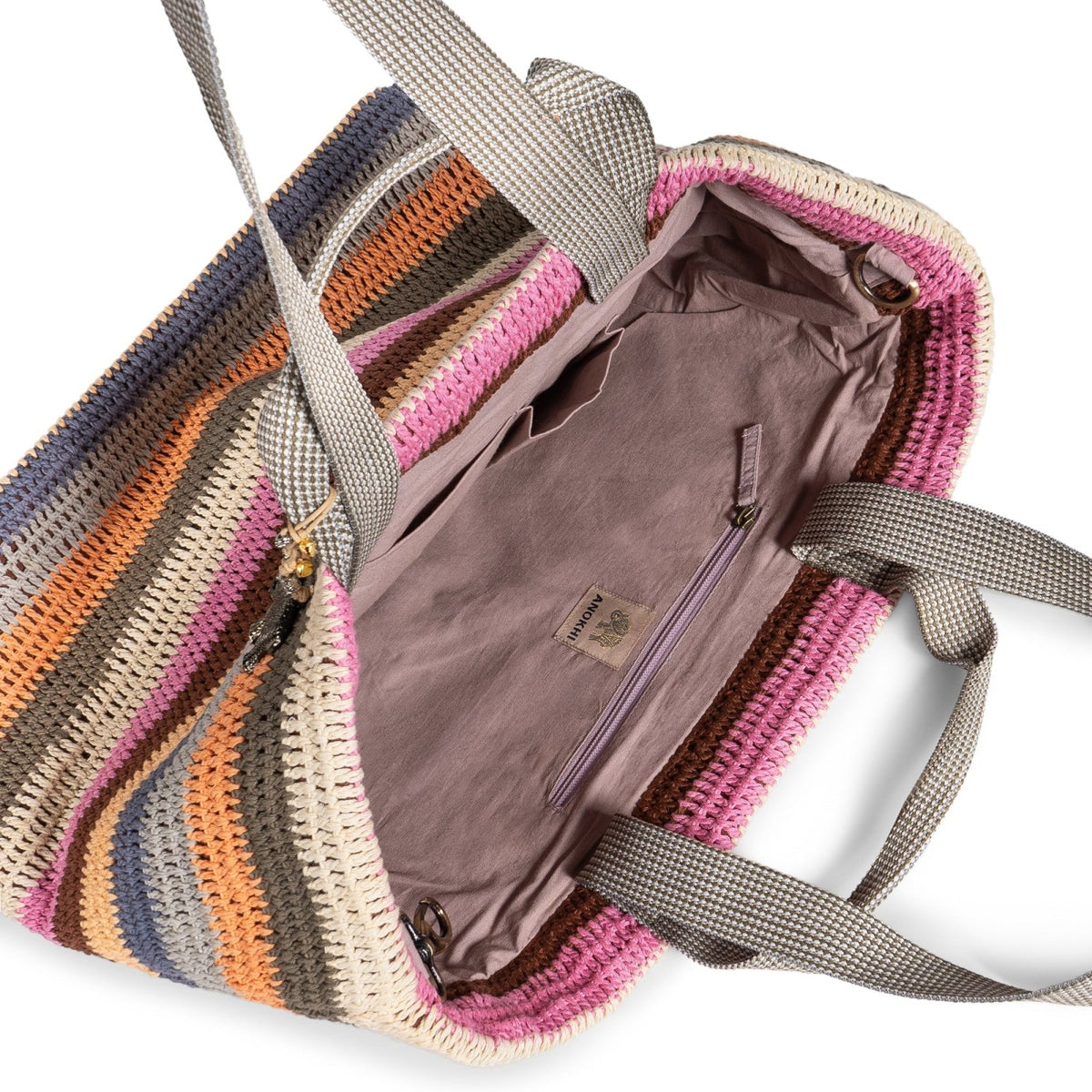 Großer Shopper gehäkelt Handarbeit Streifen multicolor - ANOKHI