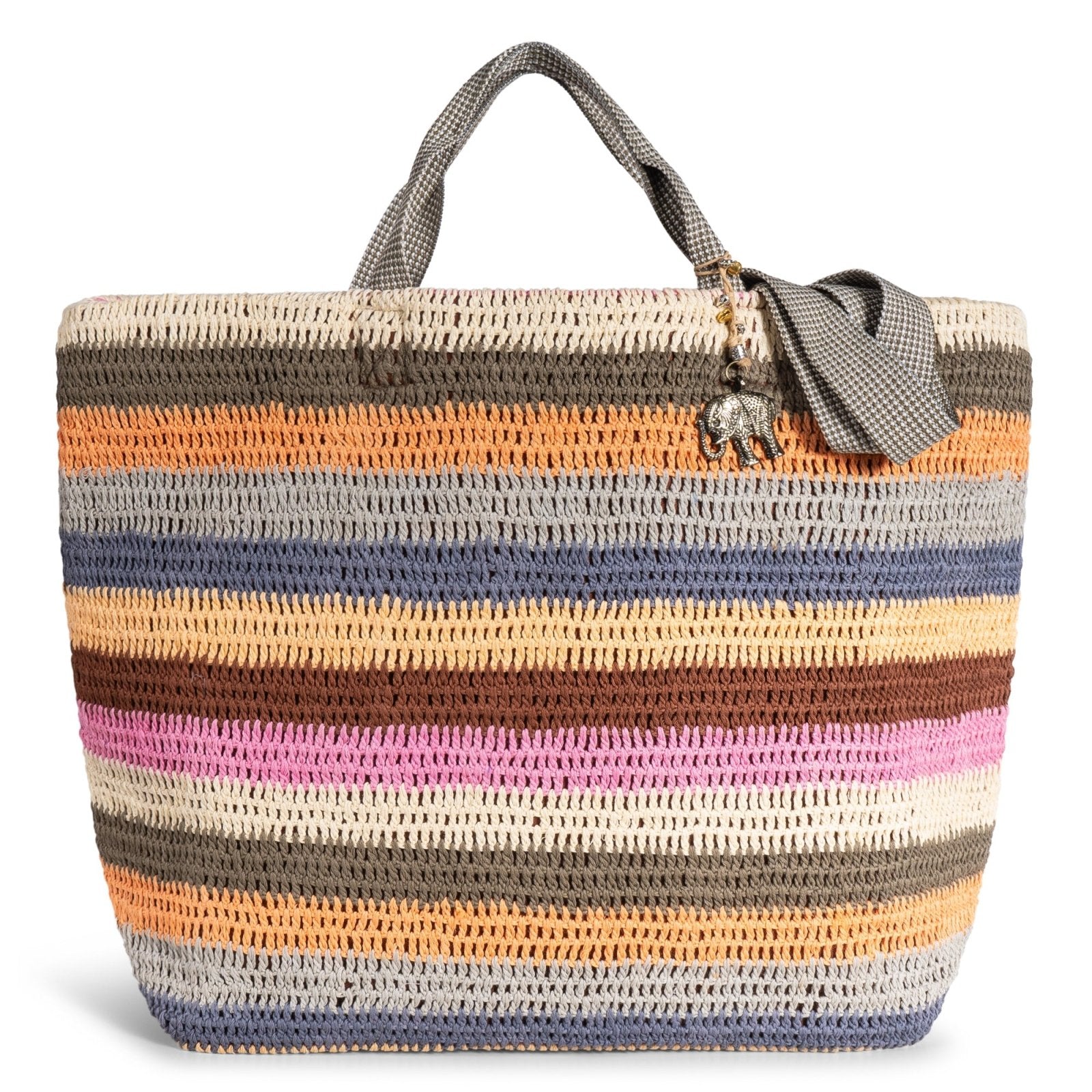 Großer Shopper gehäkelt Handarbeit Streifen multicolor - ANOKHI