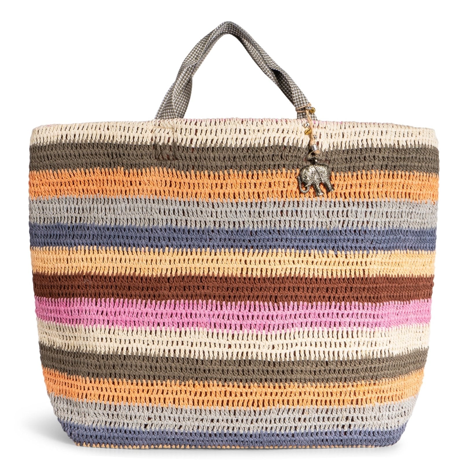 Großer Shopper gehäkelt Handarbeit Streifen multicolor - ANOKHI