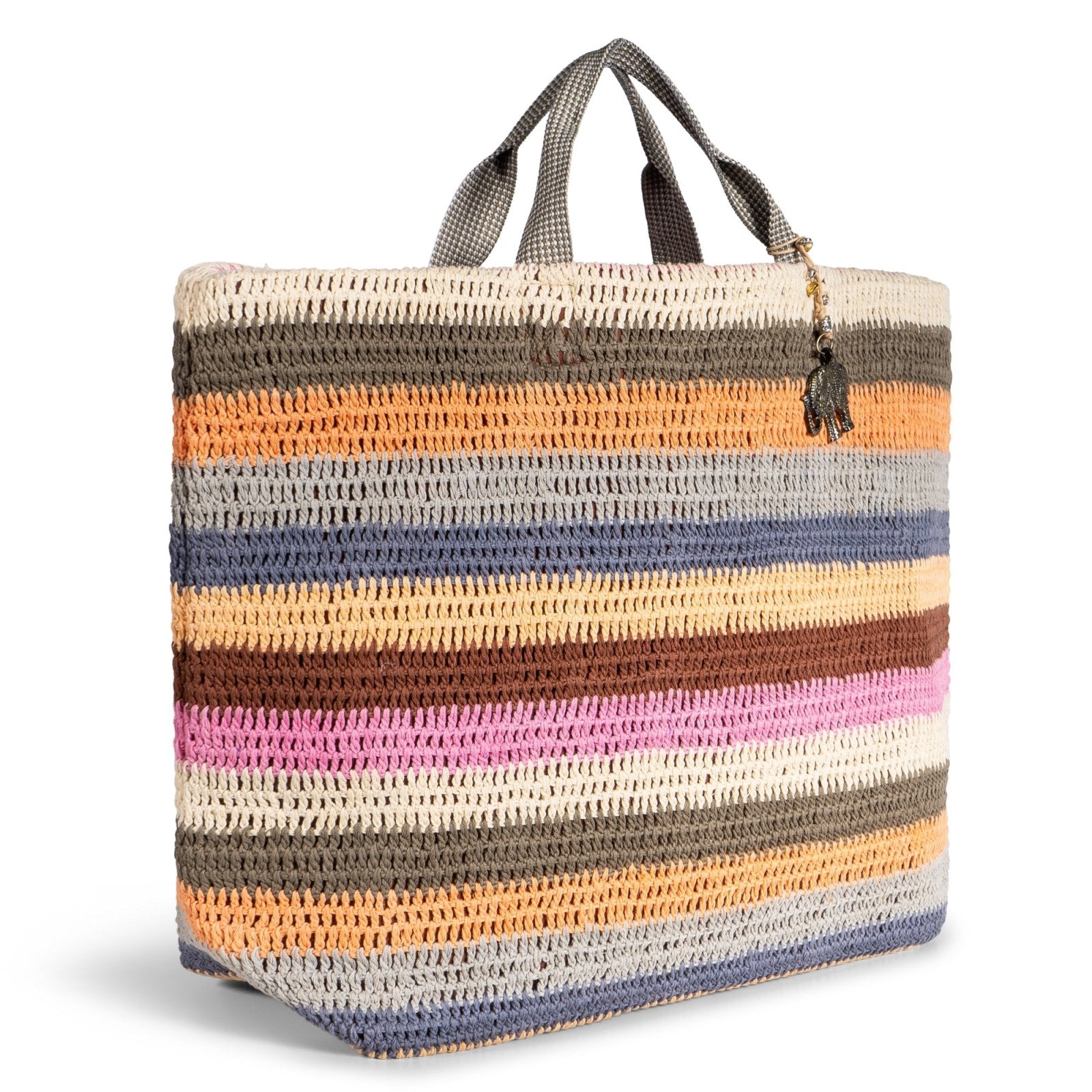 Großer Shopper gehäkelt Handarbeit Streifen multicolor - ANOKHI