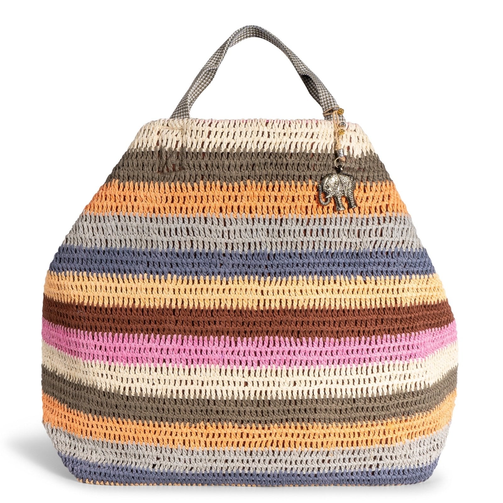 Großer Shopper gehäkelt Handarbeit Streifen multicolor - ANOKHI