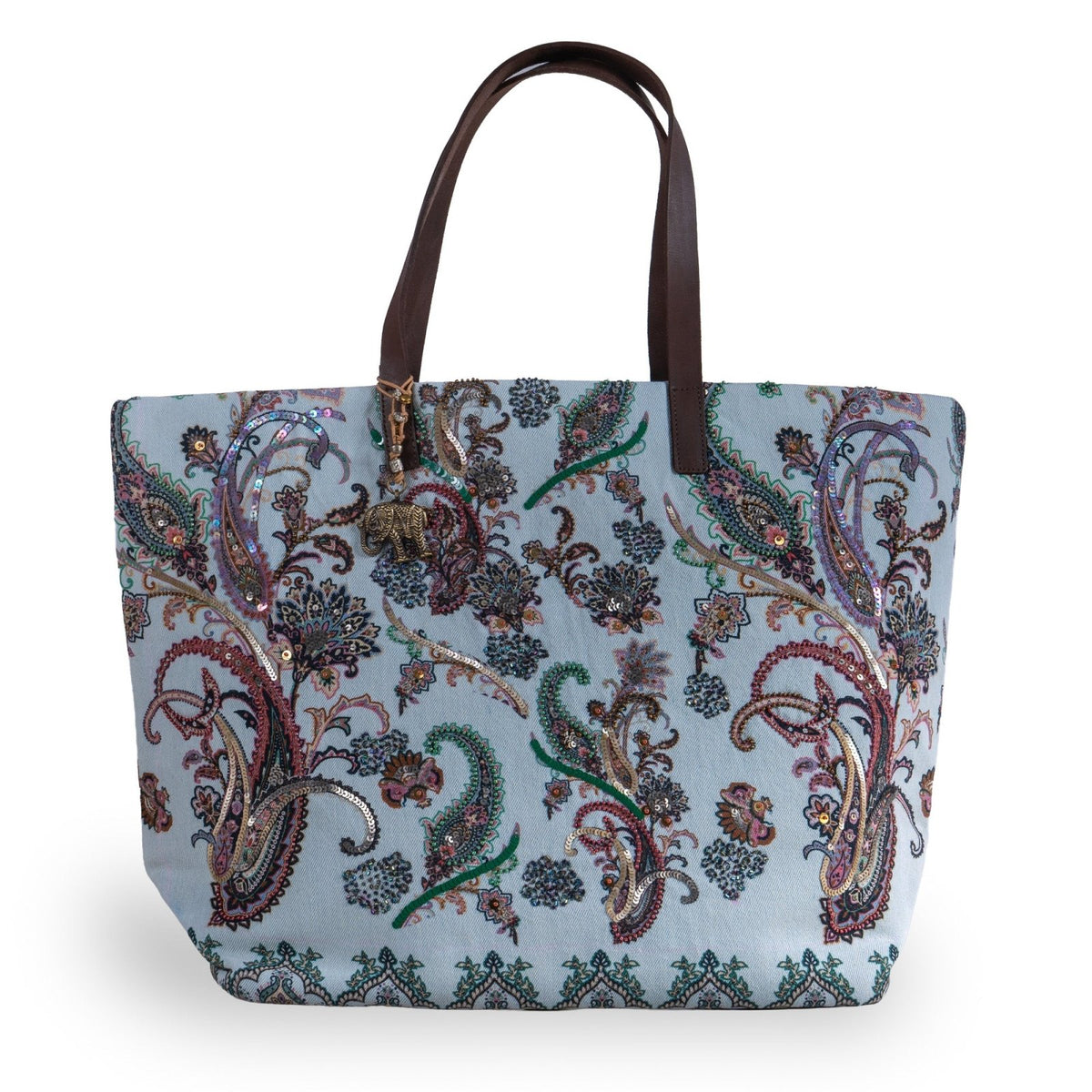 Großer Shopper Paisley und Perlen blau - ANOKHI
