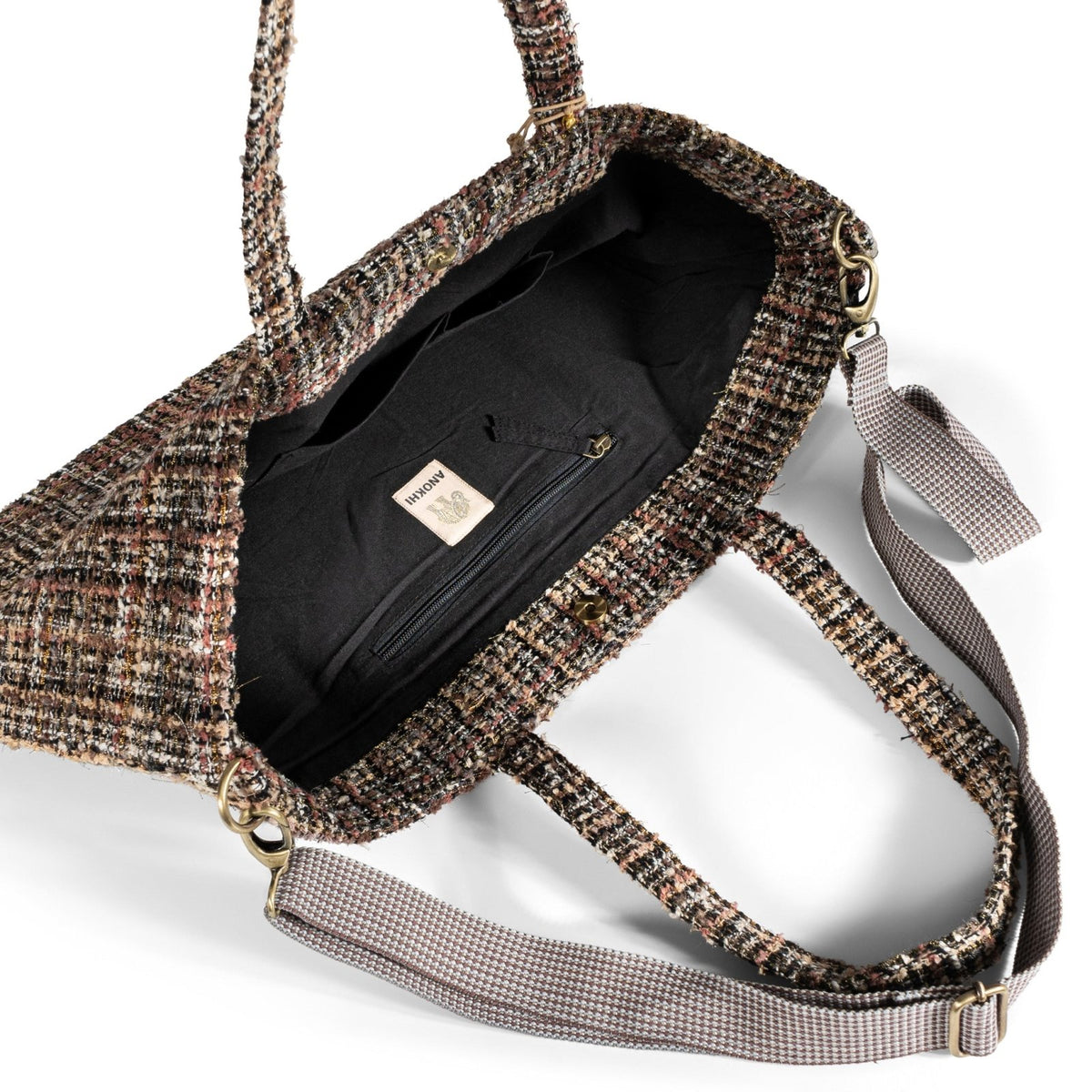 Großer Shopper Tweed braun beige - ANOKHI