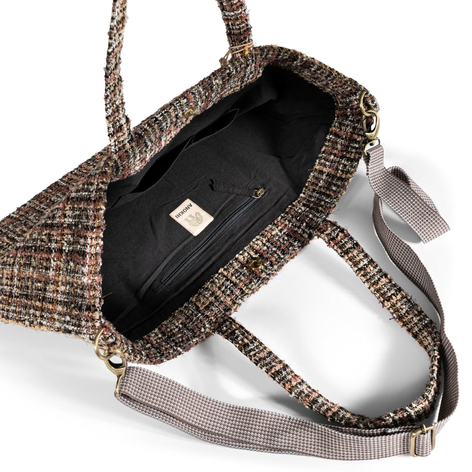 Großer Shopper Tweed braun beige - ANOKHI