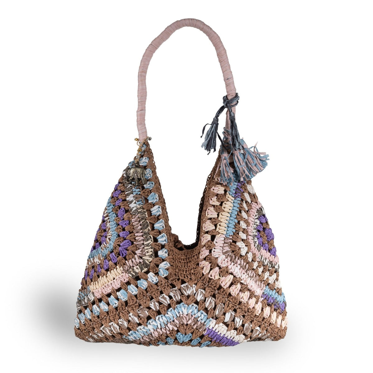 Hippie Bag Beuteltasche Bast Handarbeit braun - ANOKHI