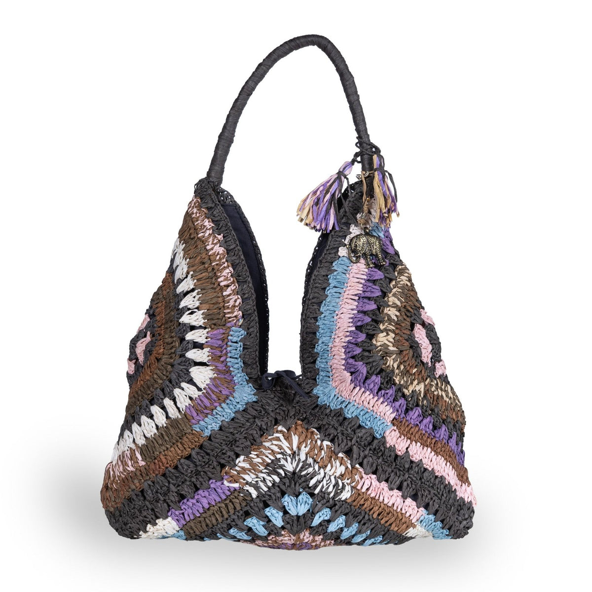 Hippie Bag Beuteltasche Bast Handarbeit multicolor - ANOKHI