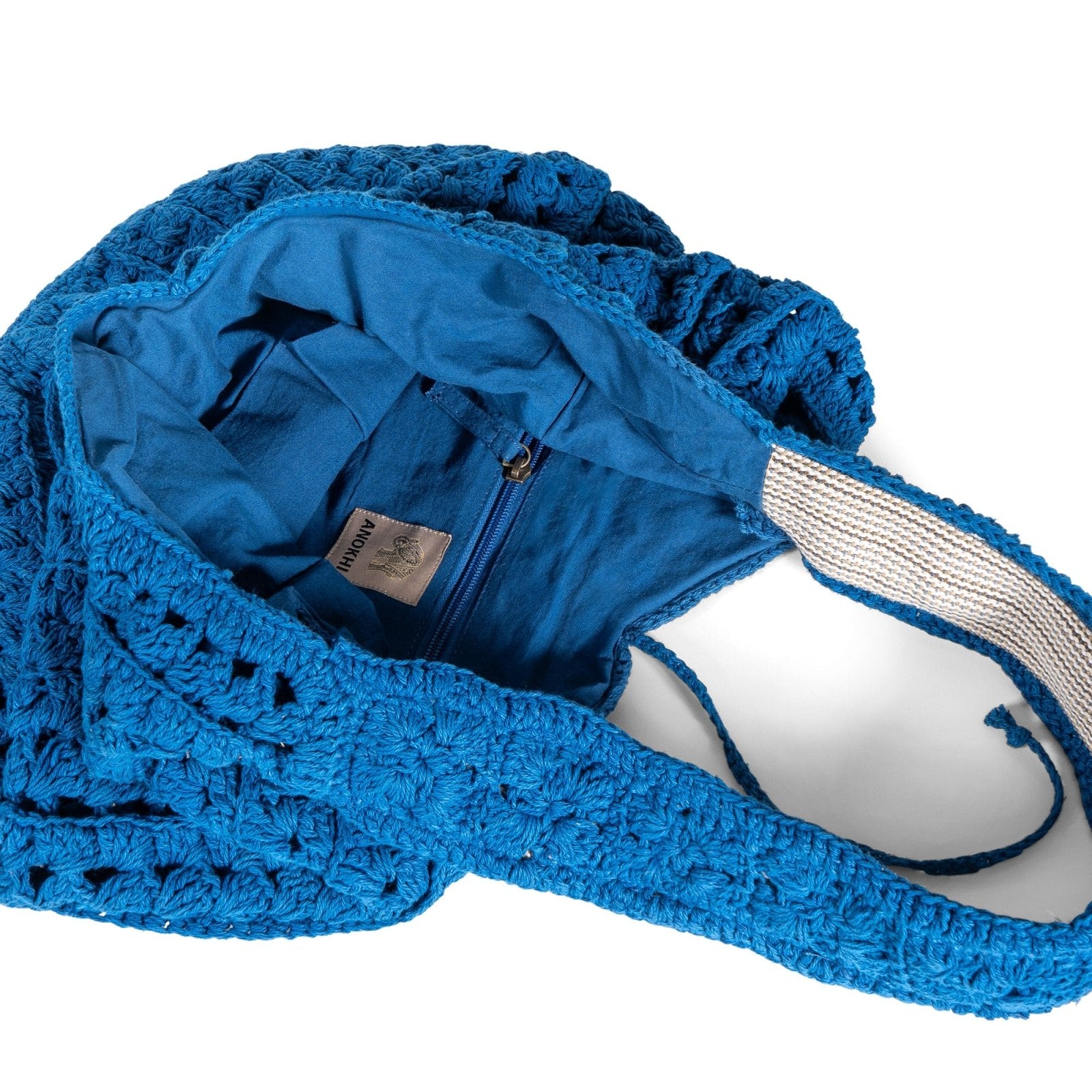 Hippie Bag Beuteltasche gehäkelt Handarbeit blau - ANOKHI