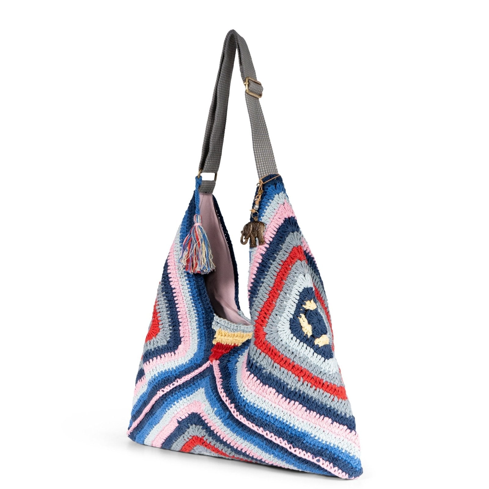 Hippie Bag Beuteltasche gehäkelt Handarbeit blau multicolor - ANOKHI