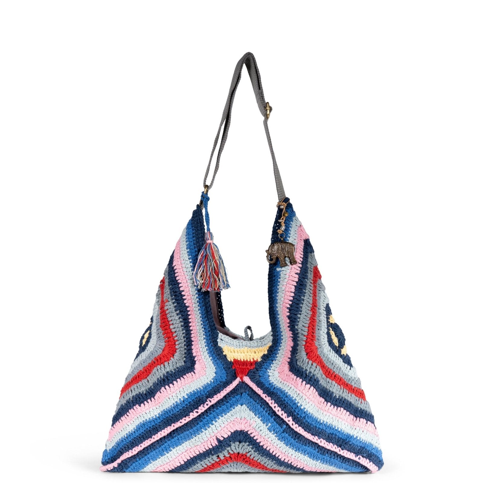 Hippie Bag Beuteltasche gehäkelt Handarbeit blau multicolor - ANOKHI