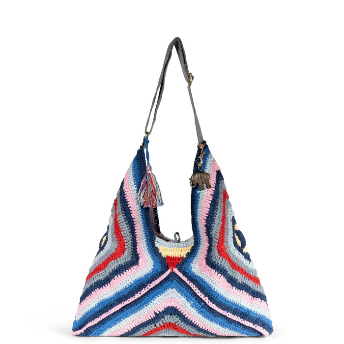 Hippie Bag Beuteltasche gehäkelt Handarbeit blau multicolor - ANOKHI