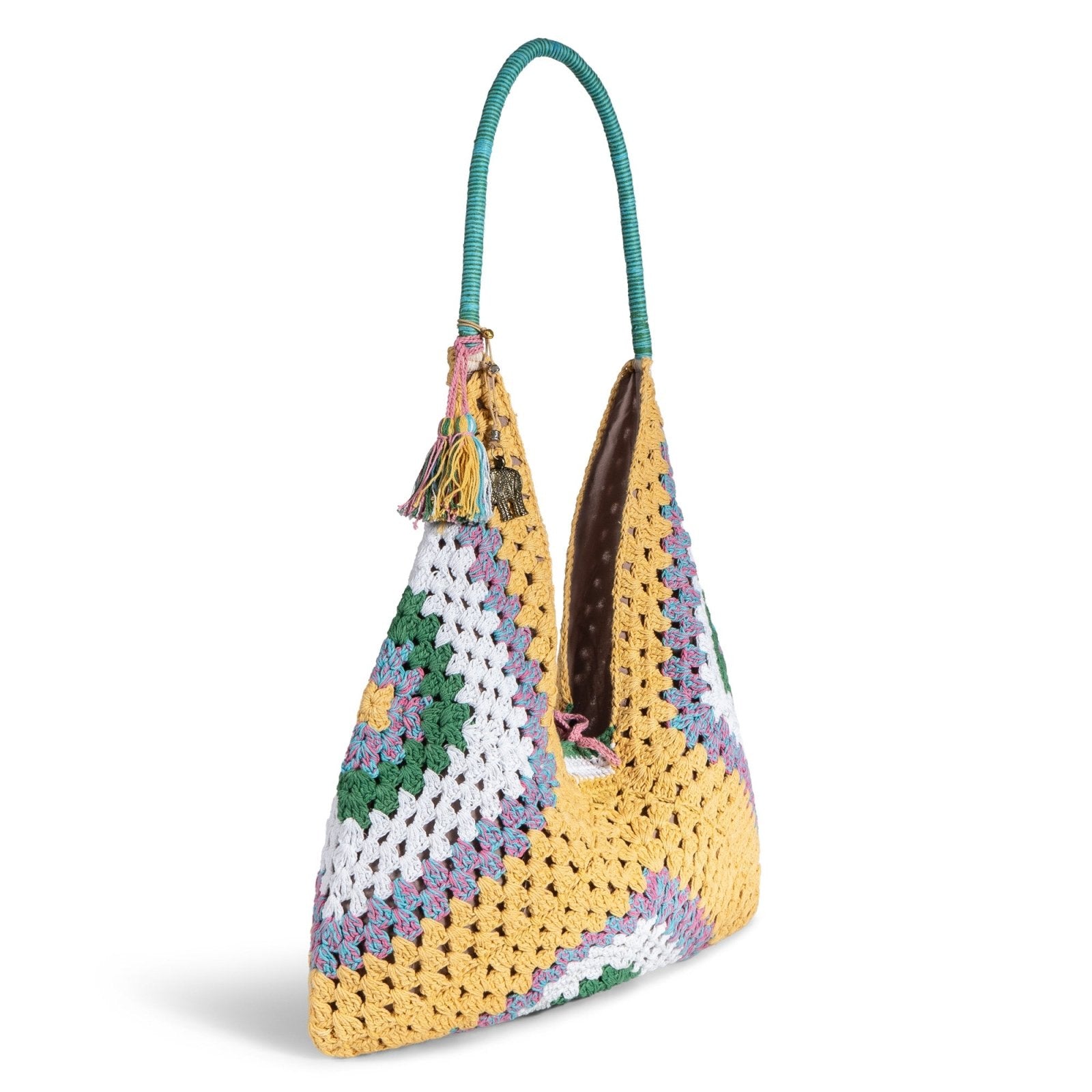 Hippie Bag Beuteltasche gehäkelt Handarbeit gelb multicolor - ANOKHI