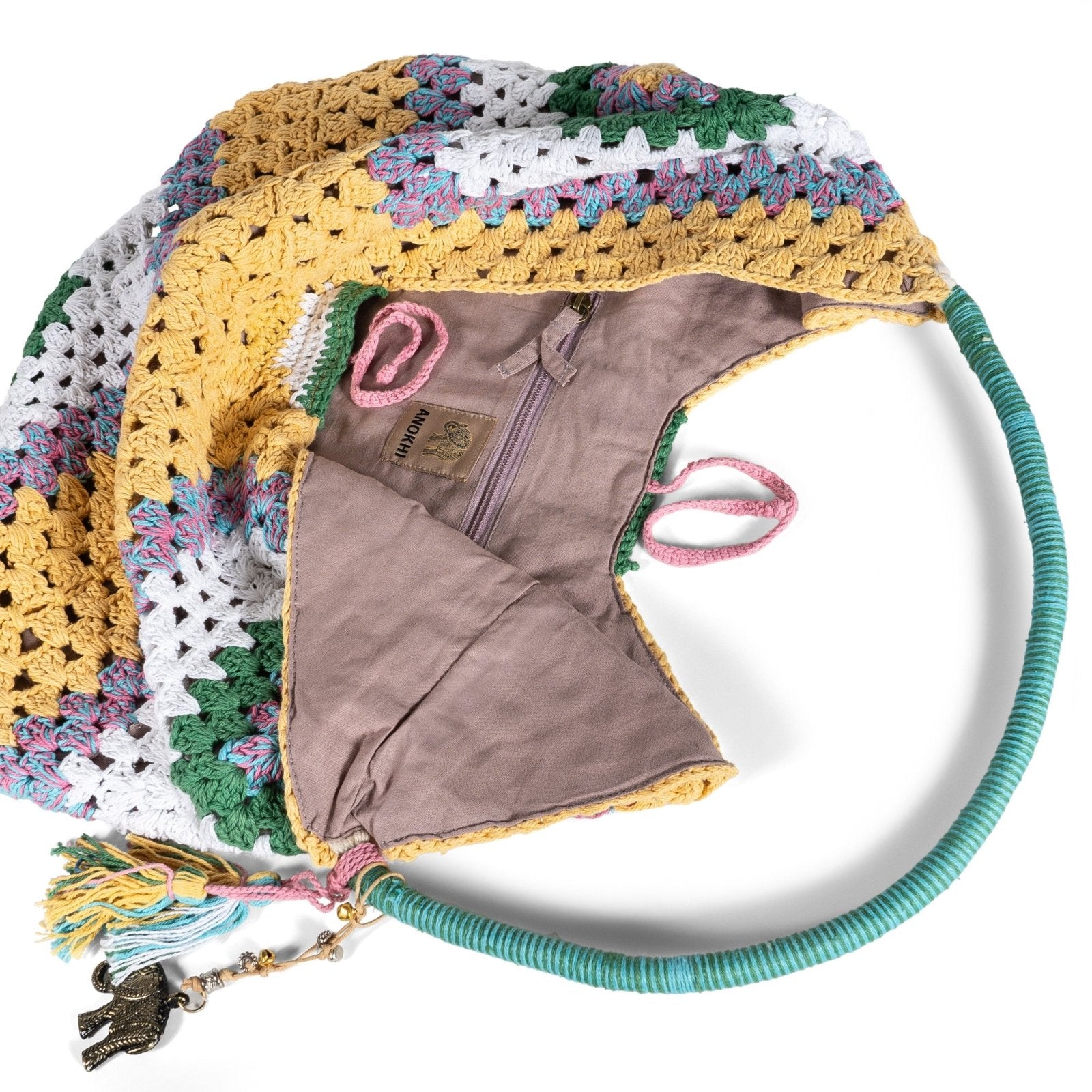 Hippie Bag Beuteltasche gehäkelt Handarbeit gelb multicolor - ANOKHI