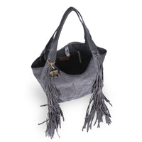 Hobo Bag Velourleder Fransen grau - ANOKHI