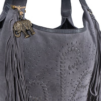 Hobo Bag Velourleder Fransen grau - ANOKHI