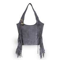 Hobo Bag Velourleder Fransen grau - ANOKHI