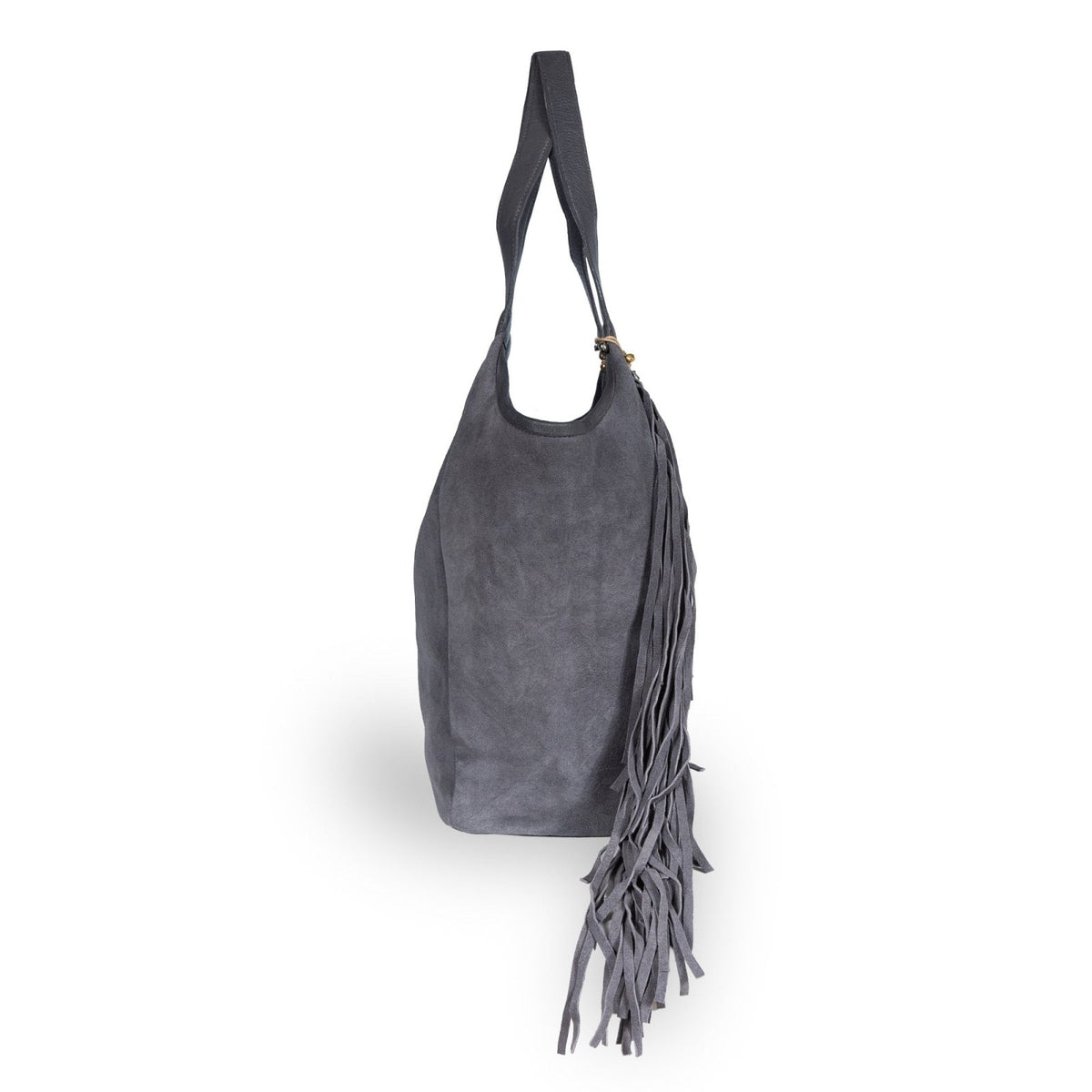 Hobo Bag Velourleder Fransen grau - ANOKHI