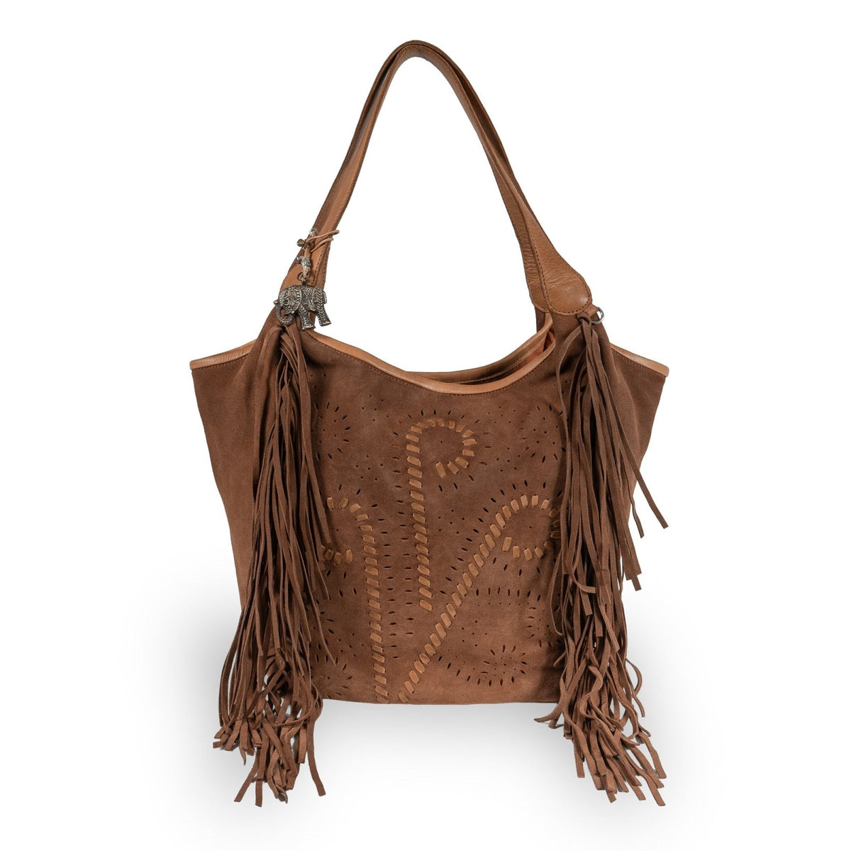 Hobo Bag Velourleder Fransen tan - ANOKHI