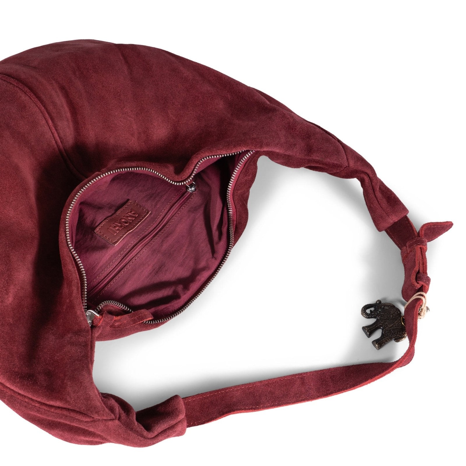 Hobo Bag Velourleder weinrot - ANOKHI