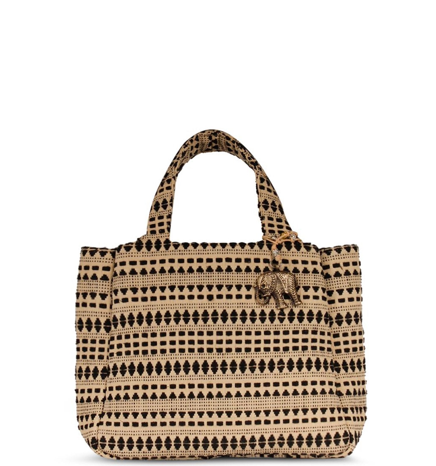 Jacquard Tote Bag in Schwarz und Beige von Anokhi – Stilvoll und Praktisch - ANOKHI