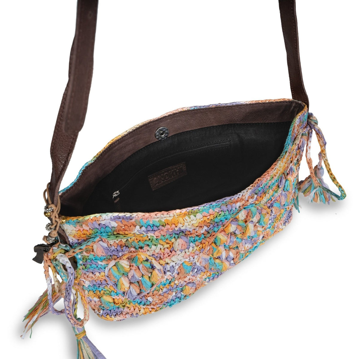 Kleine Umhängetasche aus Bast Handarbeit multicolor - ANOKHI