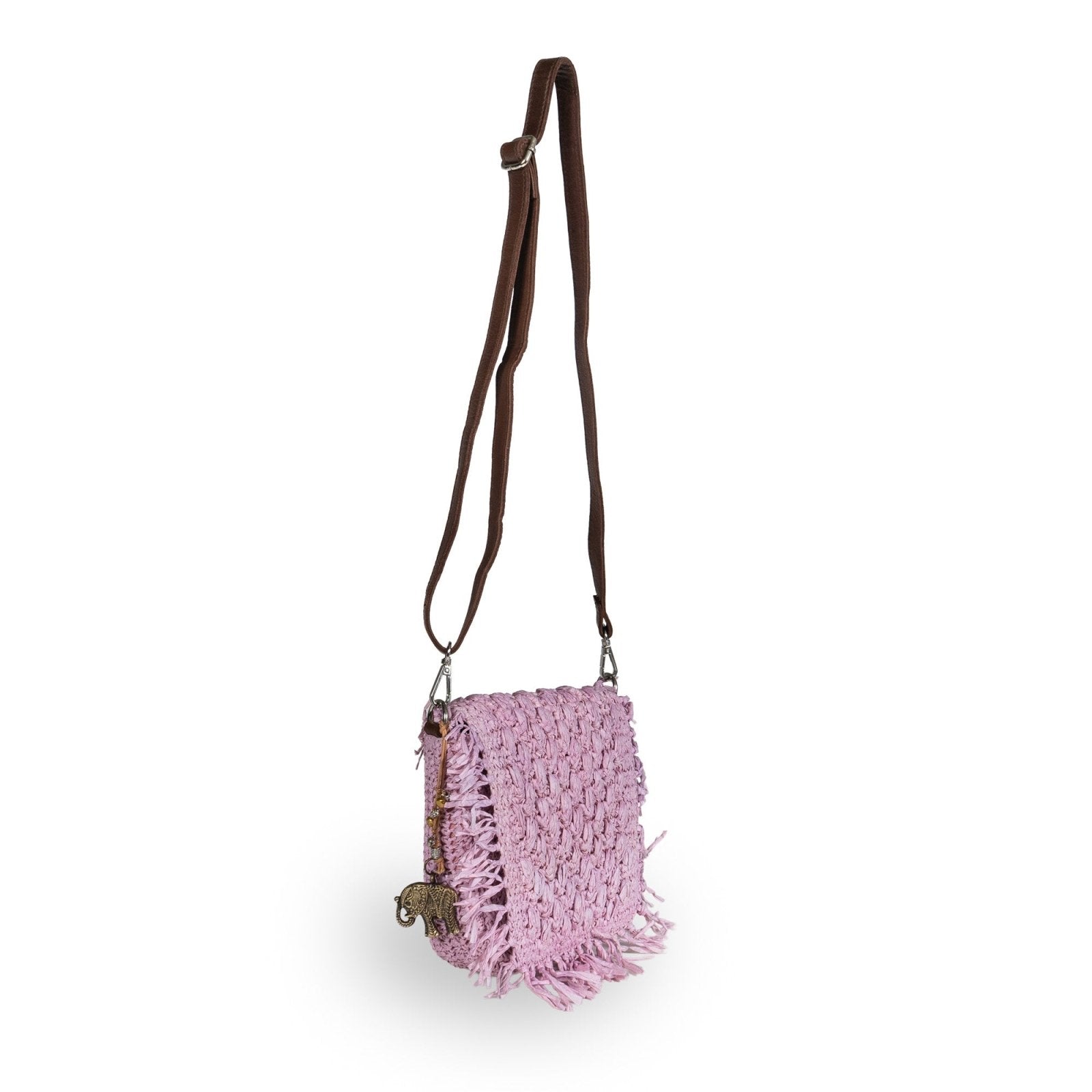 kleine Umhängetasche aus Bast Handarbeit rose - ANOKHI