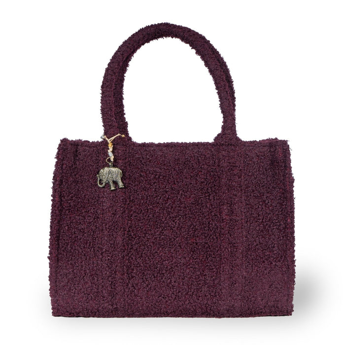 Jessy Large Bouclé Shoulder Bag with Side Pockets — Merlot