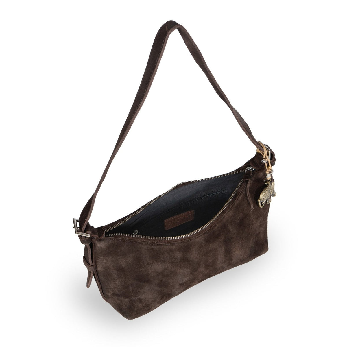 Schultertasche Velourleder braun - ANOKHI