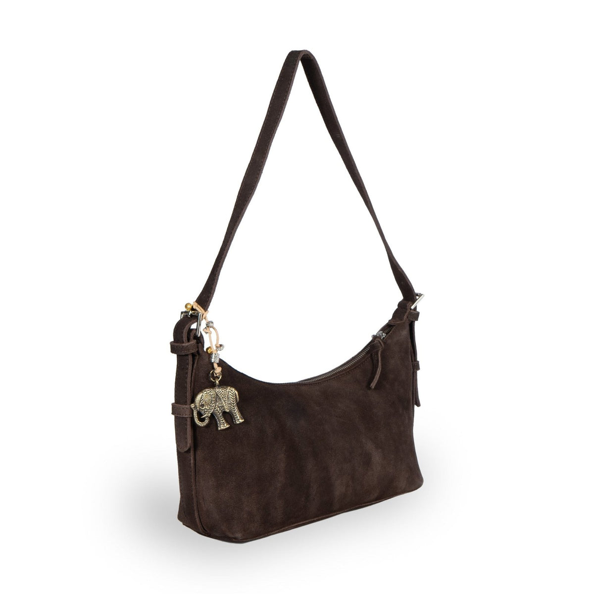 Schultertasche Velourleder braun - ANOKHI