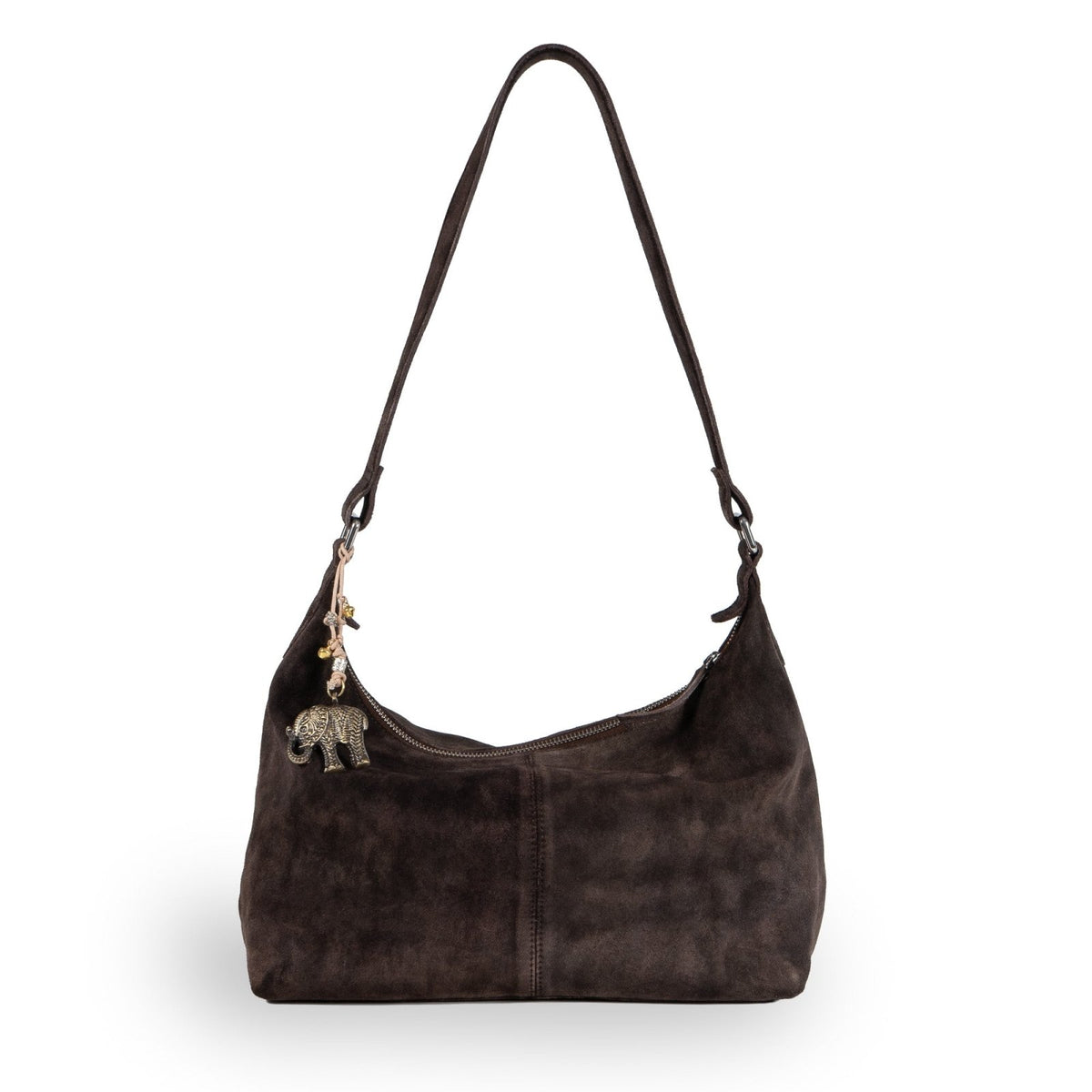 Schultertasche Velourleder braun - ANOKHI