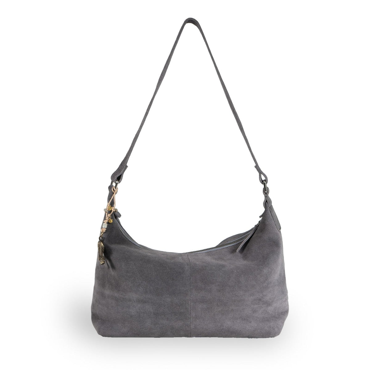 Schultertasche Velourleder grau - ANOKHI