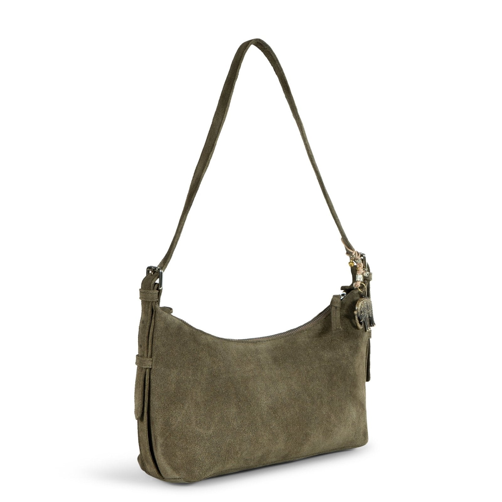 Schultertasche Velourleder olive - ANOKHI