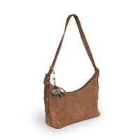 Schultertasche Velourleder tan - ANOKHI