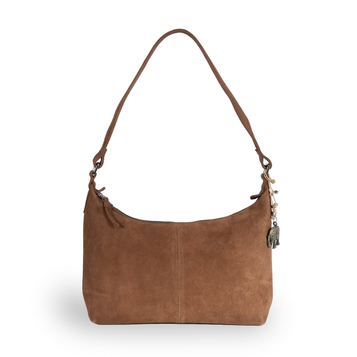 Schultertasche Velourleder tan - ANOKHI