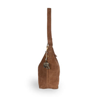 Schultertasche Velourleder tan - ANOKHI