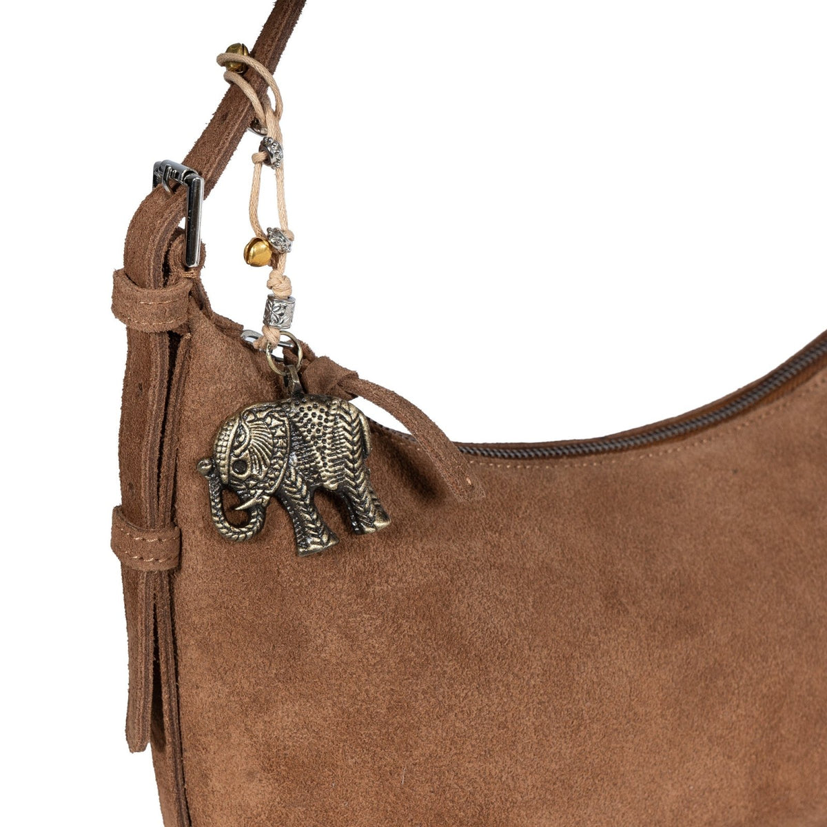 Schultertasche Velourleder tan - ANOKHI