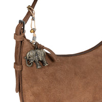 Schultertasche Velourleder tan - ANOKHI