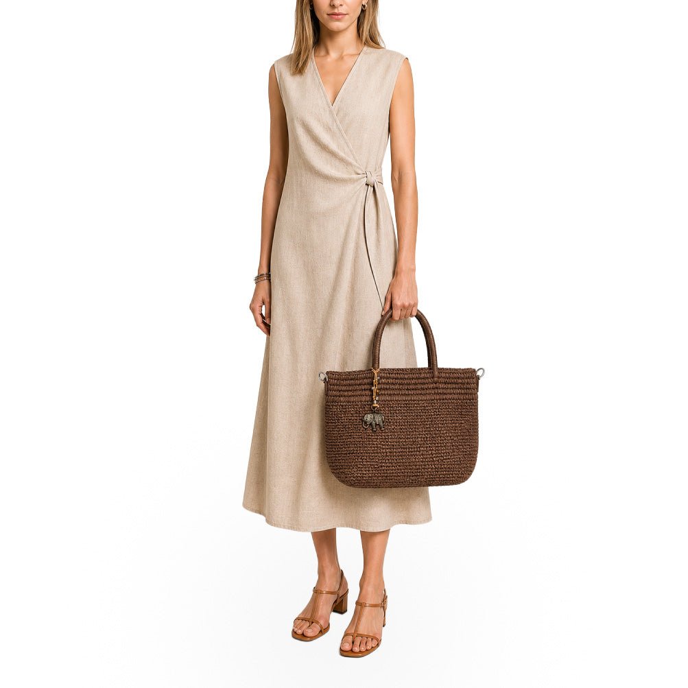 Tote Bag aus Bast Handarbeit braun - ANOKHI