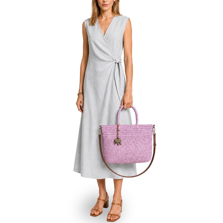 Tote Bag aus Bast Handarbeit rose - ANOKHI