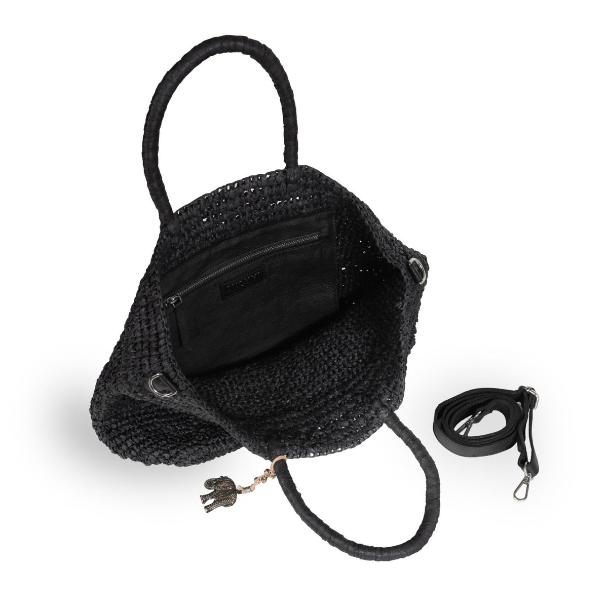 Tote Bag aus Bast Handarbeit schwarz - ANOKHI