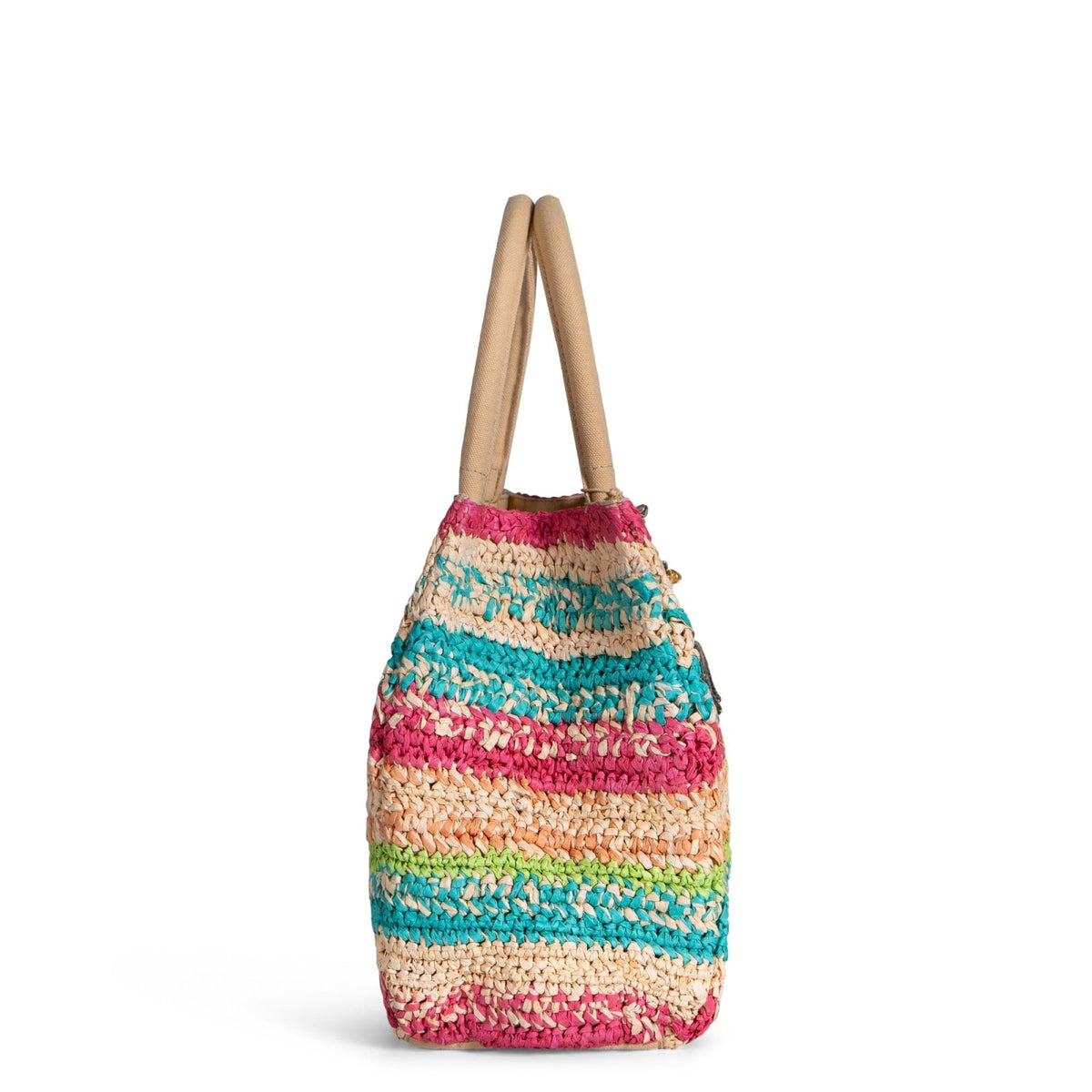 Tote Bag aus Bast mittlere Größe Handarbeit Streifen - ANOKHI