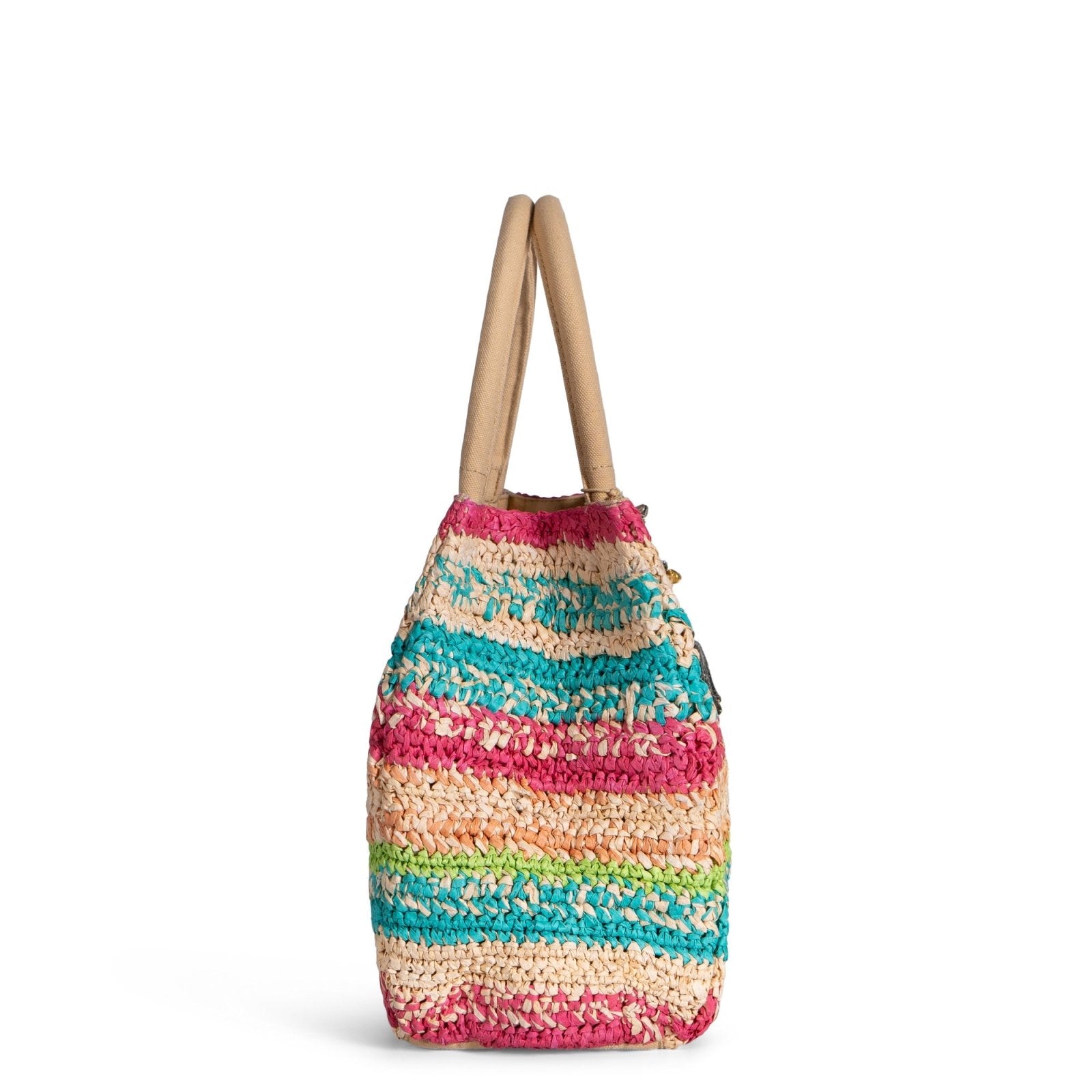 Tote Bag aus Bast mittlere Größe Handarbeit Streifen - ANOKHI