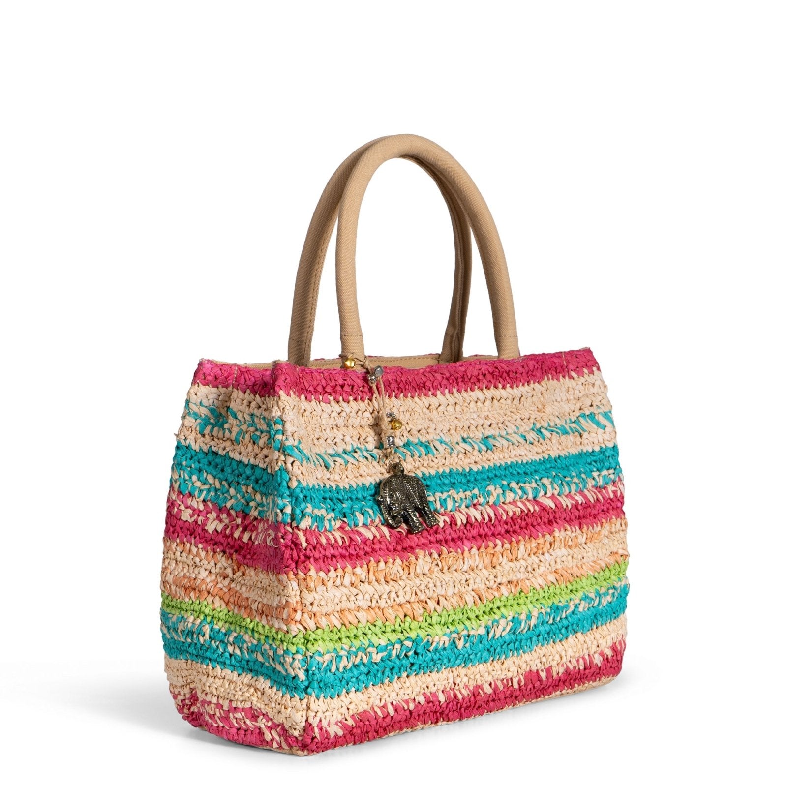 Tote Bag aus Bast mittlere Größe Handarbeit Streifen - ANOKHI