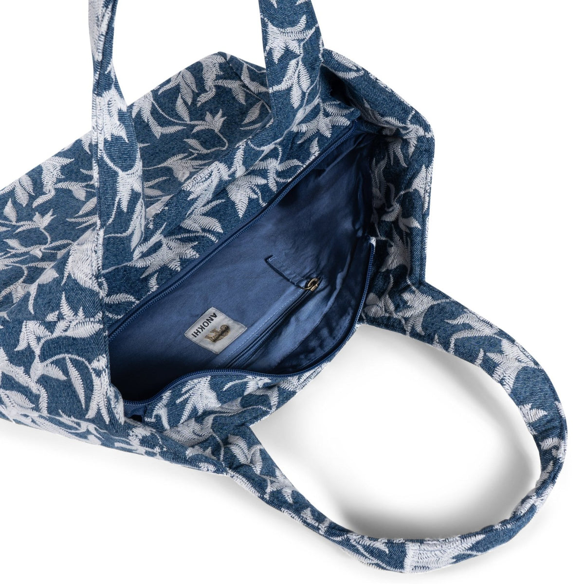 Tote Bag Blue Denim Blumenstick weiß - ANOKHI