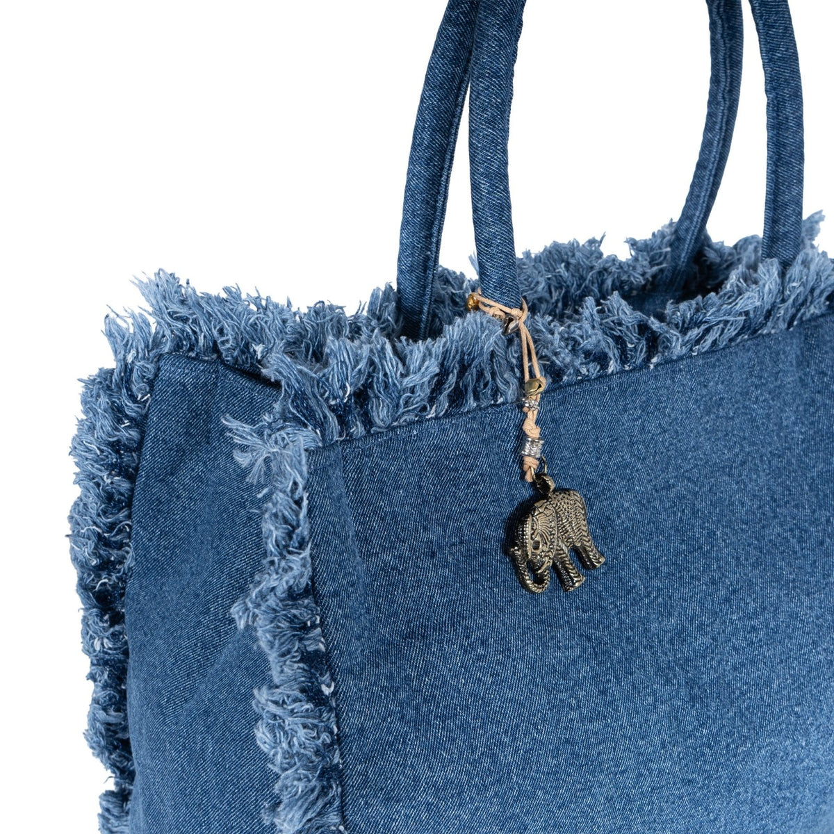 Tote Bag Denim blau Fransen - ANOKHI