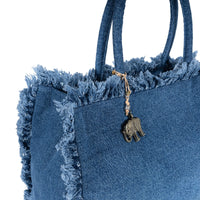 Tote Bag Denim blau Fransen - ANOKHI