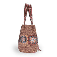 Tote Bag gehäkelt Fransen multicolor rotbraun - ANOKHI