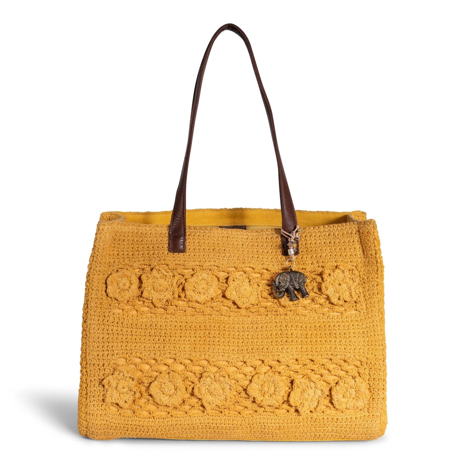 Tote Bag gehäkelt handarbeit Blumenmuster gelb - ANOKHI