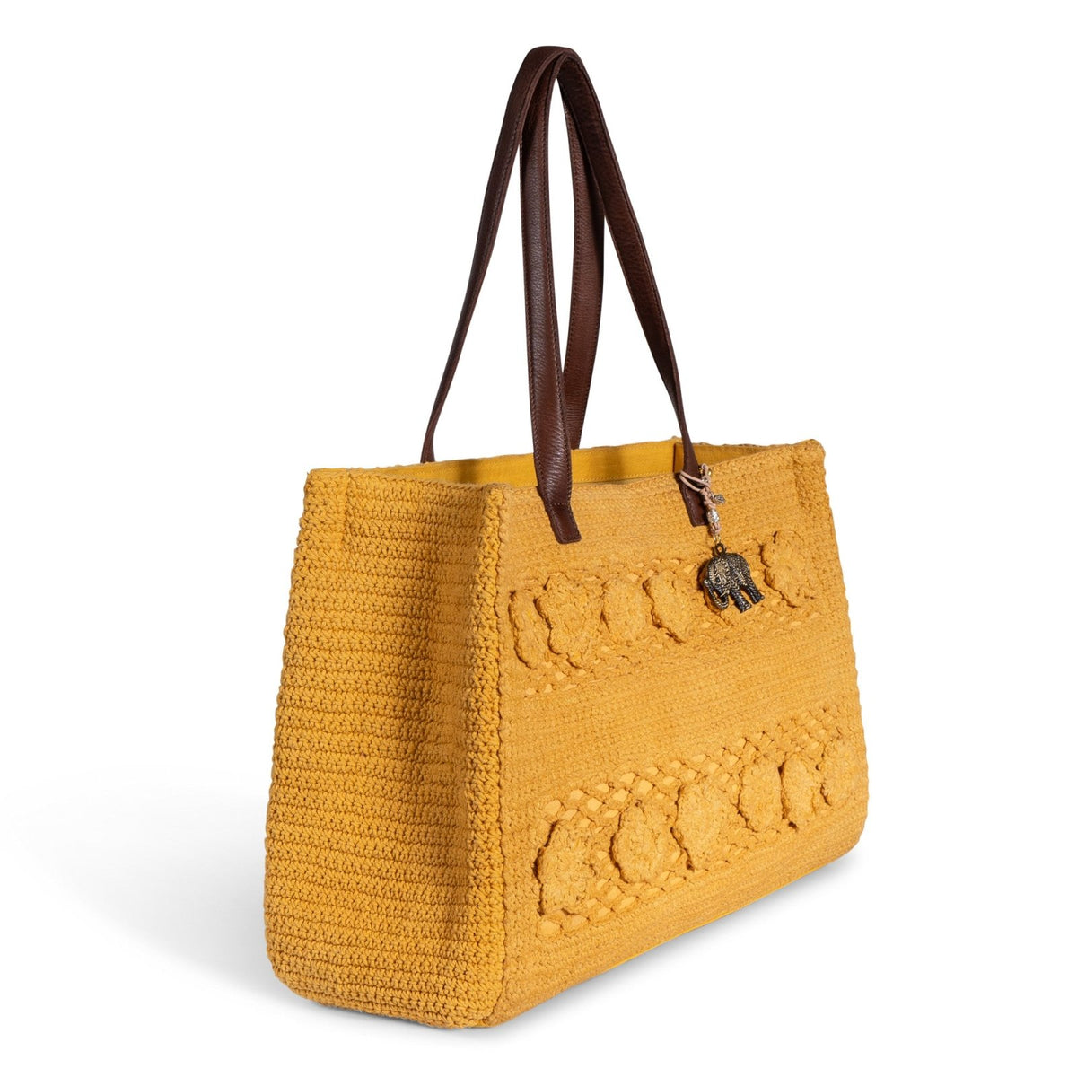 Tote Bag gehäkelt handarbeit Blumenmuster gelb - ANOKHI